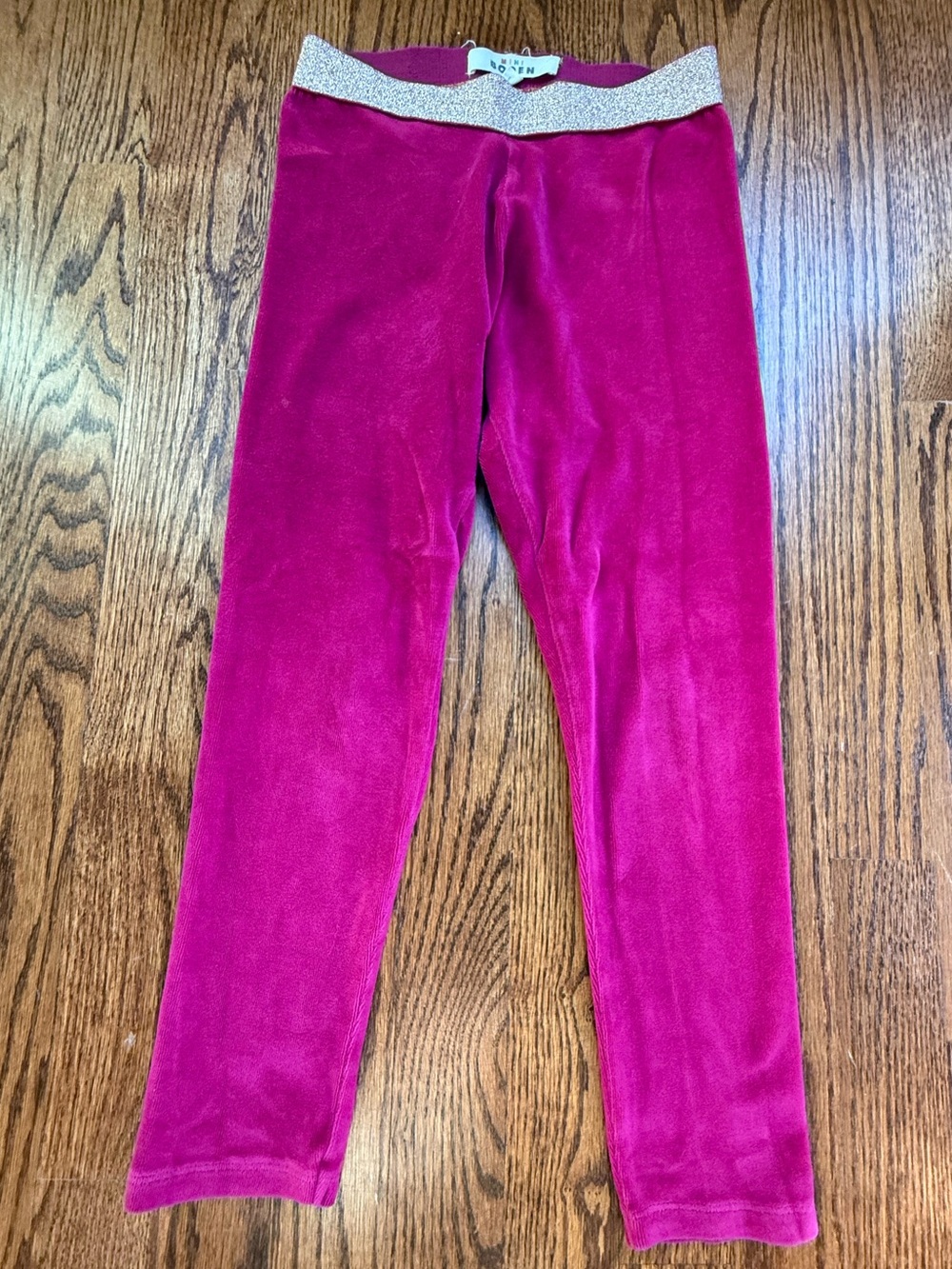 Mini Boden Pink Velvet Leggings with Sparkle Waistband 7-8 Years